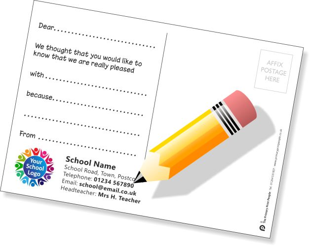 Personalised school praise reward postcards reverse