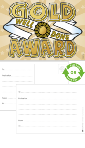 Gold Award Praise Postcards - School Reward Postcards