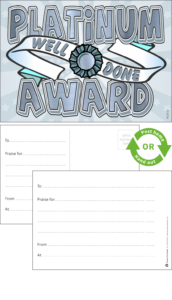 Platinum Award Praise Postcards - School Reward Postcards