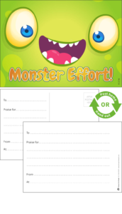 Monster Effort Praise Postcards - School Reward Postcards