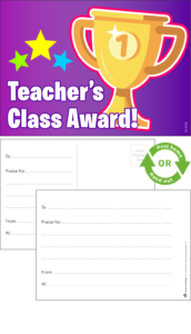 Teacher's Class Award Praise Postcards - School Reward Postcards
