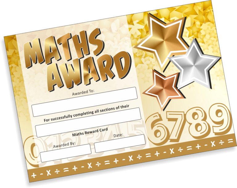 Maths reward cards completion reward certificate